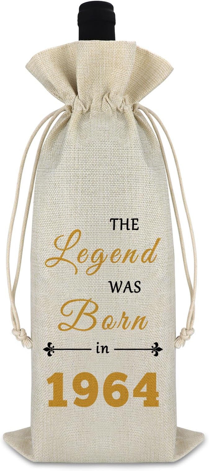 60th Birthday Gifts for Her Him Wine Bag Happy 60th Birthday Gift for Women Men Wine Gift Bag 60 Year Old Birthday Party Decors Turning 60 Gift for Mom Wife Friends Burlap Wine Cover Bag
