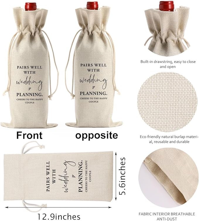 Engagement Gift for Couples Wine Bag, Engagement Wedding Party Decoration, Wedding Wine Gift Bag, Pairs Well With Planning A Wedding Wine Bag, Engagement Wedding Gift Ideas Wine Bottle Bag