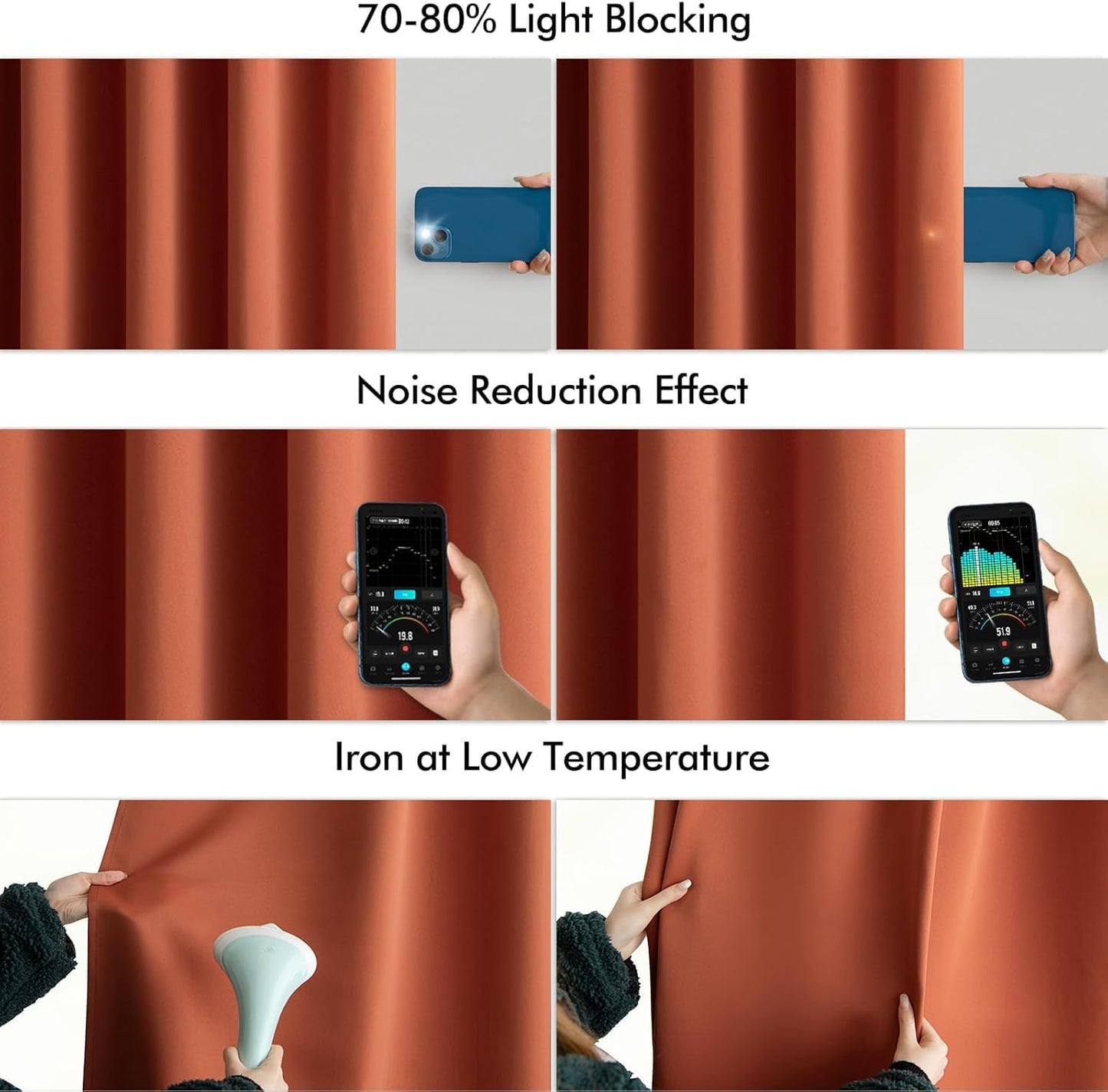 MIULEE Back Tab Burnt Orange Blackout Curtains 102 Inch Long 2 Panels Set for Bedroom, Fall Terracotta Rod Pocket/Pinch Pleated Thermal Insulated Room Darkening Light Blocking Floor to Ceiling Drapes