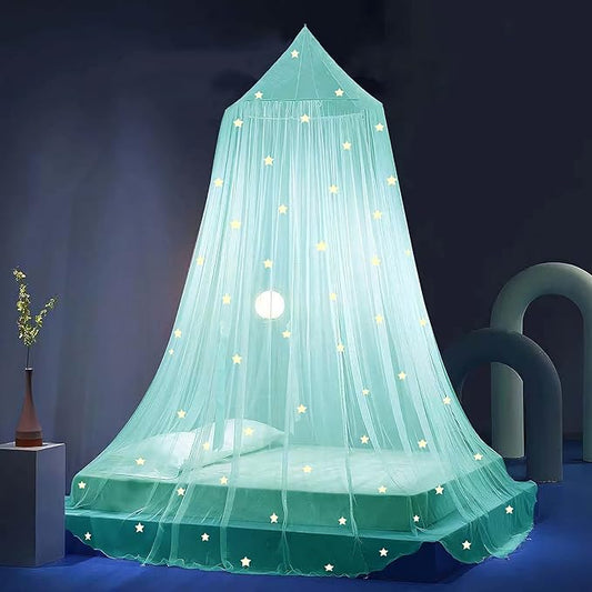 Eimilaly Stars Bed Canopy Glow in The Dark, Bed Canopy for Girls Mosquito Net, Princess Canopy for Girls Bed Room Decor, Green