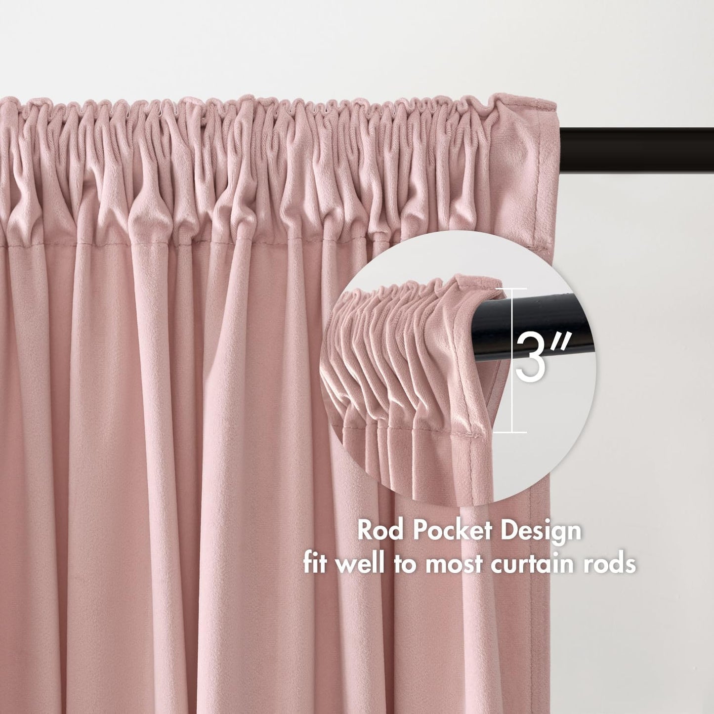 MIULEE Baby Pink Velvet Curtains Thermal Insulated Blackout Curtain Drapes for Bedroom Living Room Darkening 84 Inches Long Curtains Panels Rod Pocket Set of 2