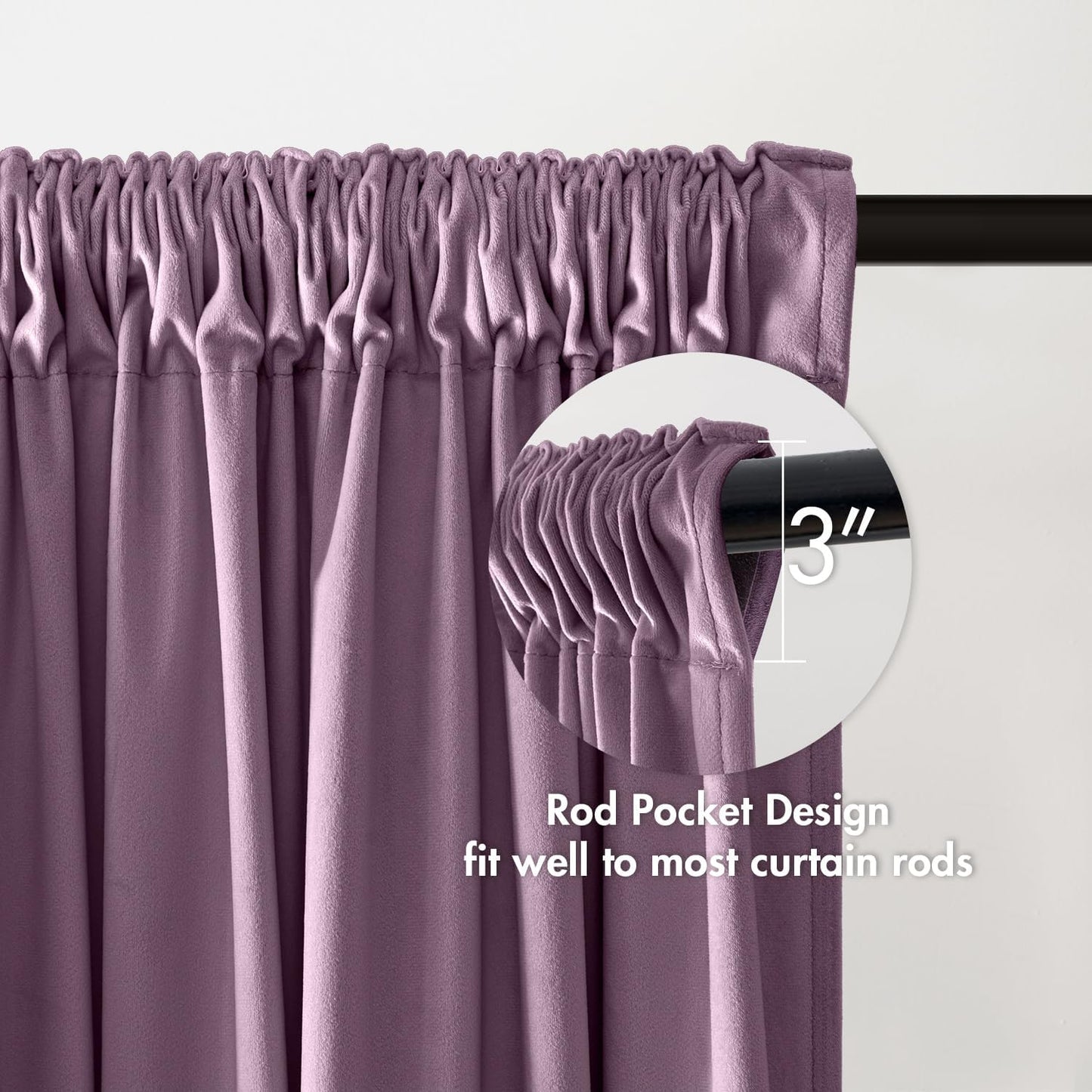 MIULEE Lavender Velvet Curtains Thermal Insulated Blackout Curtain Drapes for Bedroom Living Room Darkening 90 Inches Long Curtains Panels Rod Pocket Set of 2