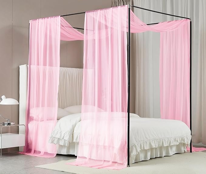 Akiky Bed Canopy Curtains for Girls Elegant Canopies Curtain Scarf with Light Great as Room Decor,Wedding decortion,Window Valance Curtain (Twin,Pink)
