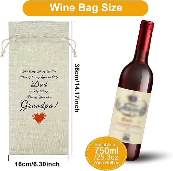 Sazuwu Dad Promoted to Grandpa Gifts Wine Bag New Grandpa Gifts for Fathers Day Pregnancy Announcement Gifts for Grandpa Wine Bottle Decoration Bag Grandfather Birthday Gift from Daughter