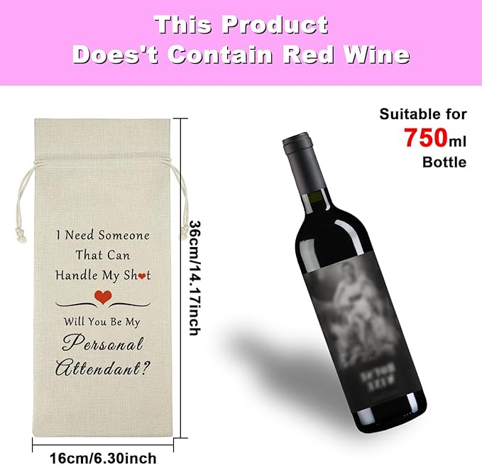 Gfhzdmf Wedding Wine Gift Bag Personal Attendant Wine Bag Gift for Bridesmaids Bachelor Party Favor Reusable Cotton Burlap Wine Bags Wedding Gift for Bridesmaids Brides Assistant Wine Bottle Cover