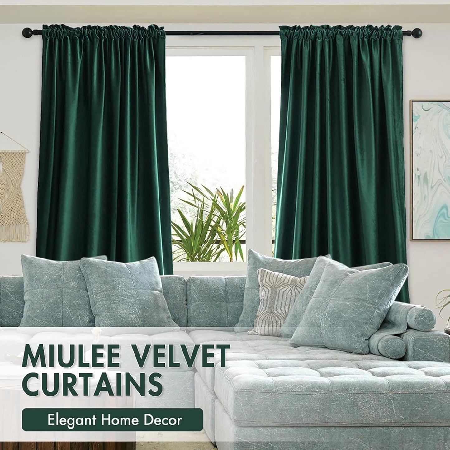 MIULEE Dark Green Velvet Curtains Thermal Insulated Blackout Curtain Christmas Emerald Green Drapes for Bedroom Living Room Darkening 63 Inches Long Curtains Panels Rod Pocket Set of 2