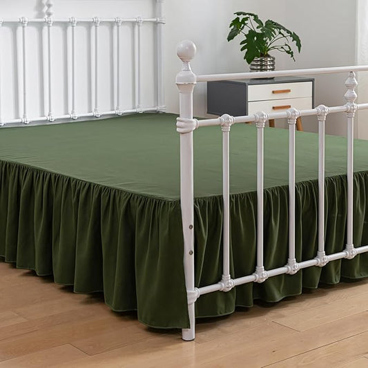 Bed Skirt Full Size Ruffled Bed Skirts with Split Corners, 16 Inch Drop Dust Ruffle Bed Skirt with Platform, Green, Full - 16" Drop