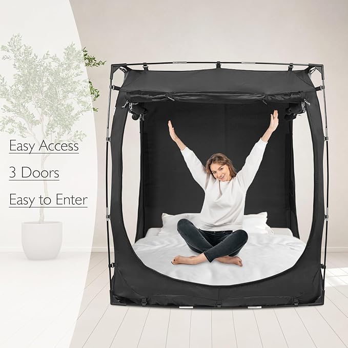 Bed Tent Canopy Full Size for Adult and Kids Portable Dream Tent Indoor Sleeping Tents 98% Blackout,Breathable Privacy Space on Bed with Three Doors (Mattress Not Included)…