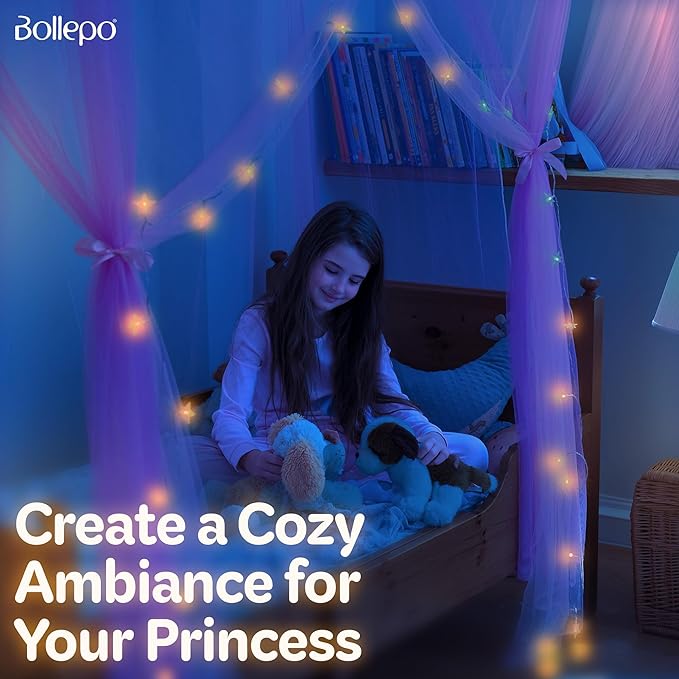 Canopy Bed Curtains with Lights, Twin Princess Bed Canopy For Girls, Pink & Purple | Fits Twin & Twin XL | Bed Curtains From Ceiling Or Bed Frame, Bed Curtains, Bed Canopies & Drapes, Princess Canopy