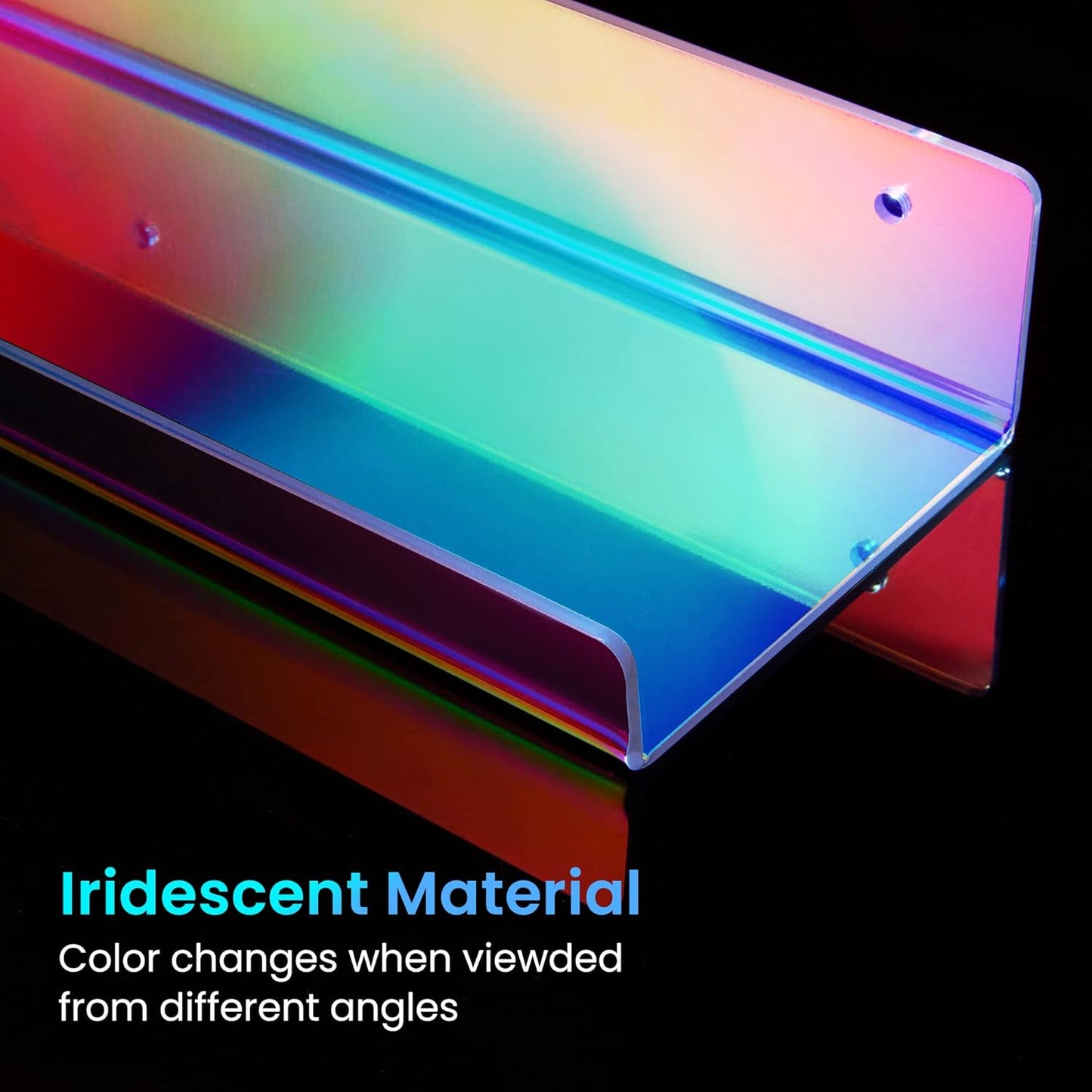 upsimples Acrylic Shelves for Wall Decor, 15" Display Shelf for Perfume, Skincare, Nail Polish, Wall Organizer for Bathroom, Bedroom, Living Room, Playroom, Kids Bookshelf, Iridescent, 2 Pack