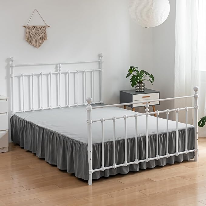 Bed Skirt Queen Size Ruffled Bed Skirt with Split Corners, 16 Inch Drop Dust Ruffle Bed Skirt with Platform, Gray, Queen - 16" Drop