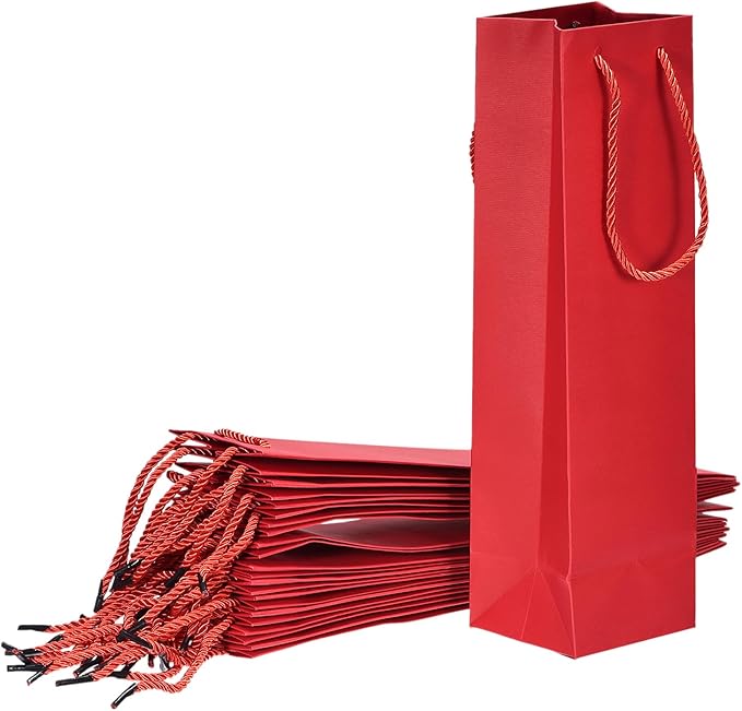 uxcell Wine Bags, 12pcs Red 4 x 4 x 14 In Wine Gift Bags with Rope Handles Paper Wine Tote Bag for Wedding Birthday Christmas Party Supplies