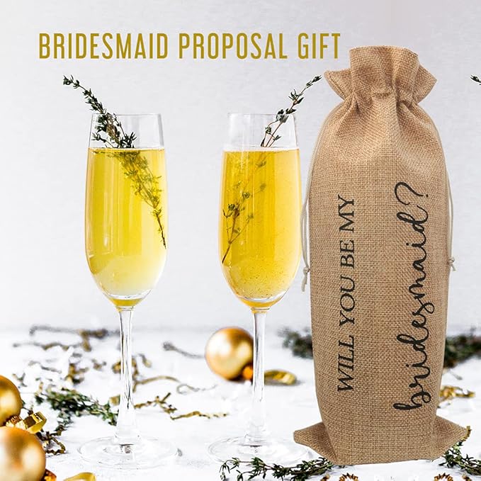 Will You Be My Bridesmaid Wine Bags Set of 3 W/Gift Tags, Bridesmaid Gifts from Bride, Cute Bridesmaid Proposal Gift (3)