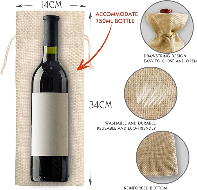 Toctose Engagement Gift Wine Bag 1Pc, Pairs Well With Getting Engaged, Engagement Gift for Couples, Gift for her, Him, Bride and Groom Gift-Cotton Linen Drawstring Wine Bag(WB070)