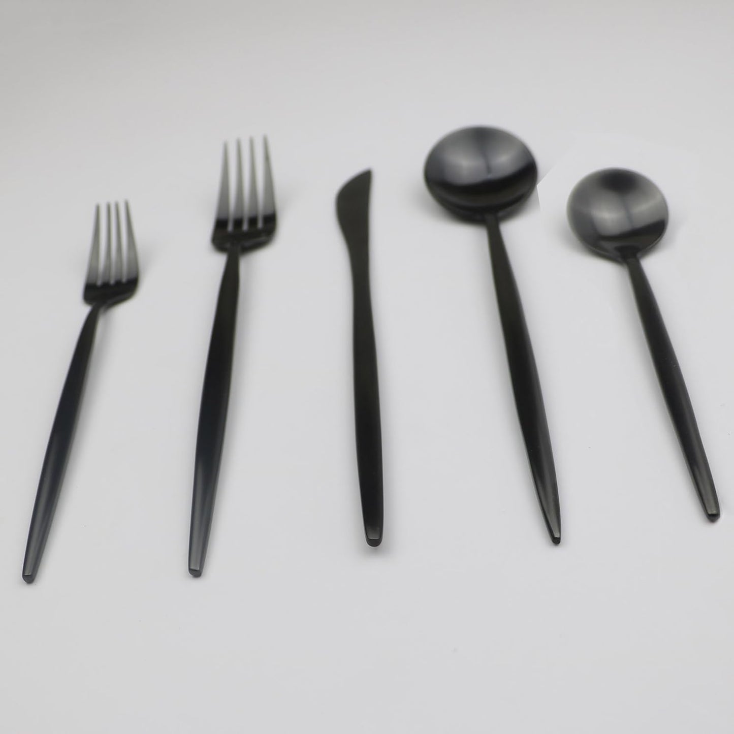 5-Pieces Luxury Black 18/10 Stainless Steel Flatware Set, Matte Finish, Service for 1