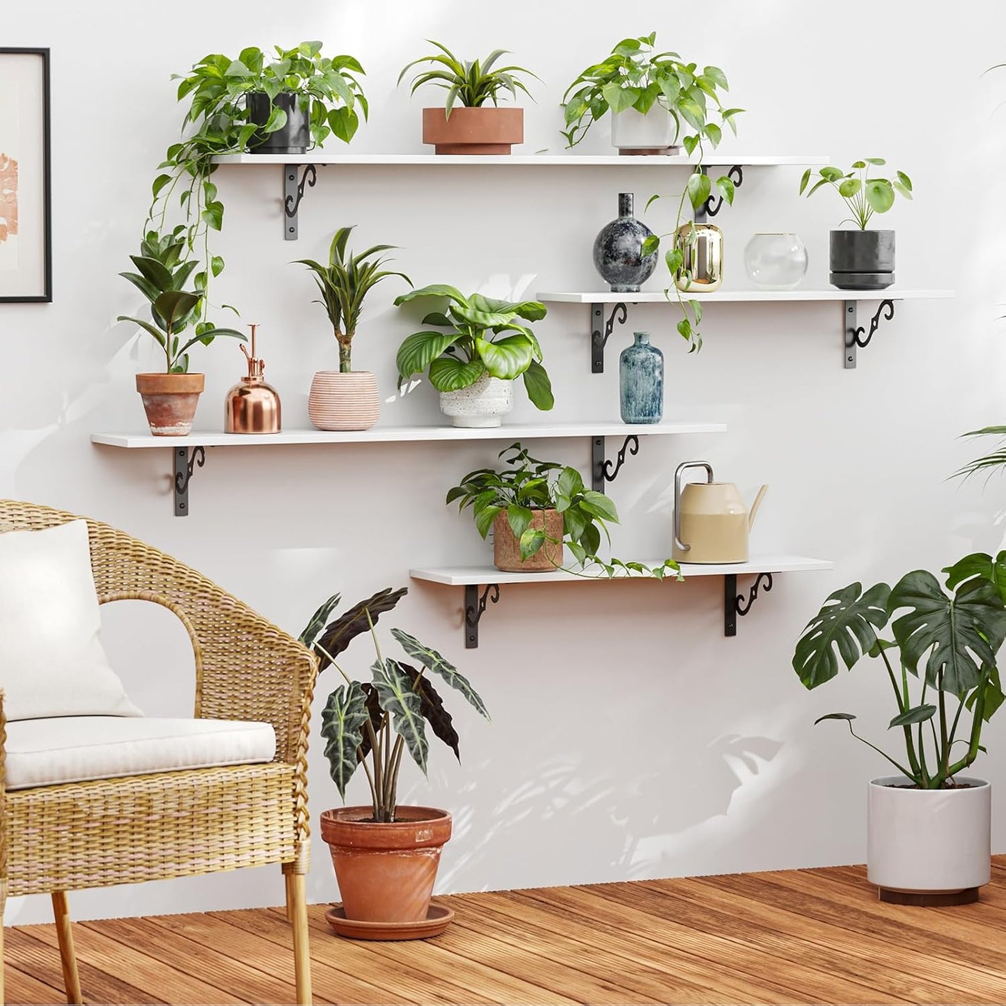 DINZI LVJ Long Wall Shelves, 47.3 Inch Large Floating Shelves Set of 2, Wide Display Shelf Wall Mounted with Brackets, Easy Hanging for Living Room, Toilet, Office, Bedroom, White