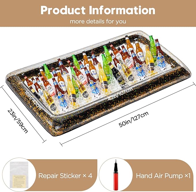 HBlife 2 PCS Inflatable Serving Bar, Inflatable Buffet Cooler for Party, BBQ, Luau, Salad Ice Tray Food Drink Containers with Drain Plug and 1 Hand Air Pump,