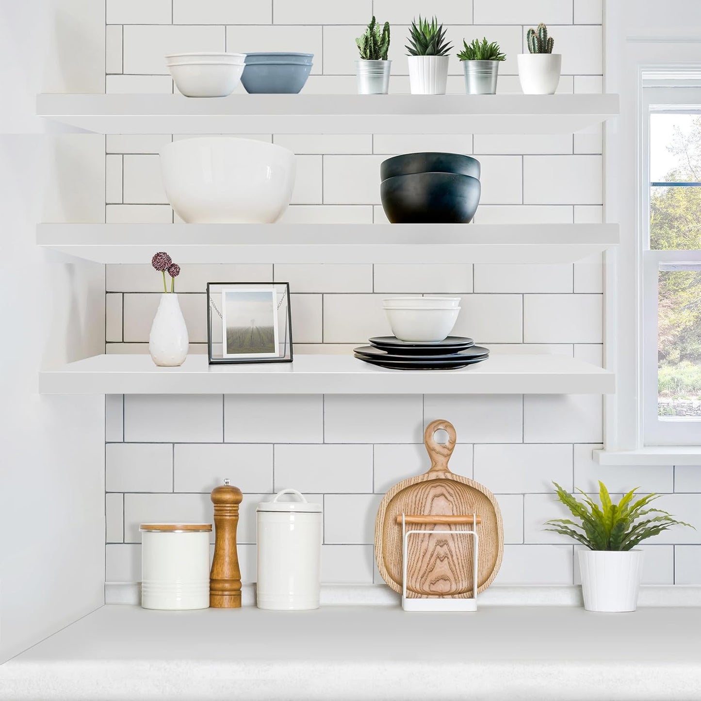 Sorbus Floating Shelves for Wall - 35 Inch Long Bathroom Shelves, Wall Decor for Bedroom, Kitchen, Living Room & Book Storage - Mounted Floating Shelf with Invisible Brackets (White, 3 Pack)