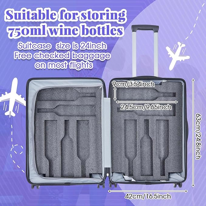 Wine Suitcase Airplane Wine Carrier Luggage Hold 10 Standard 750ml Size Bottle Universal Wheeled Wine Travel Case with Removable Foam Insert for Wine Lover Professional Gift (Classic,24")