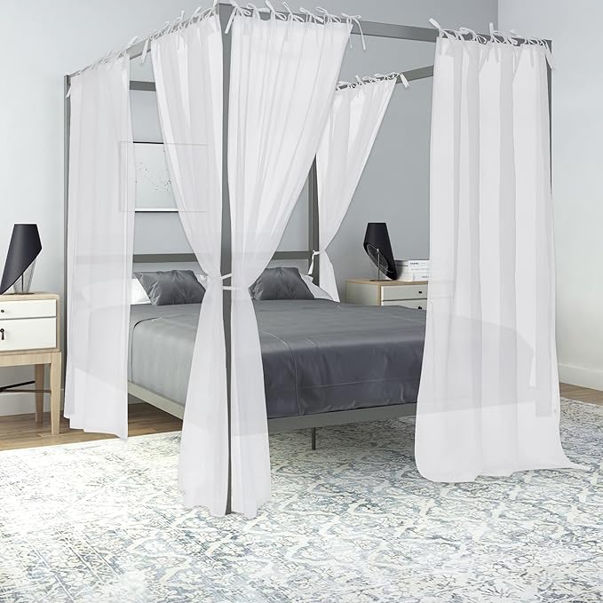 KGORGE Canopy Bed Sheer Curtains for Queen/King/Twin/Full Size, 8 Panels for Girls Boys Adults Bed, Home Bedroom Decor (White, 45 inch Width X 78 inch Length)