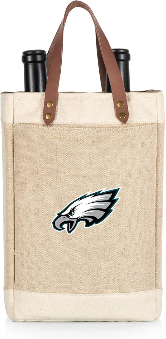 PICNIC TIME NFL Pinot - Jute 2 Bottle Insulated Wine Bag - Wine Tote Bag - Wine Gift Bag, (Beige)