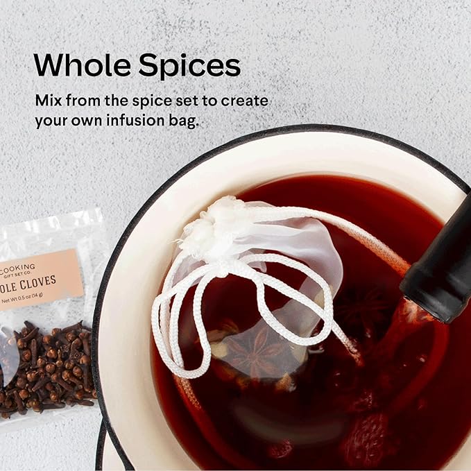 Cooking Gift Set Mulled Wine Kit | Stainless Steel Infuser for Wine & Spices, 10 Reusable Bags, Ladle | Wine Gifts for Women, Valentines Gift Ideas, Unique Hostess Gifts