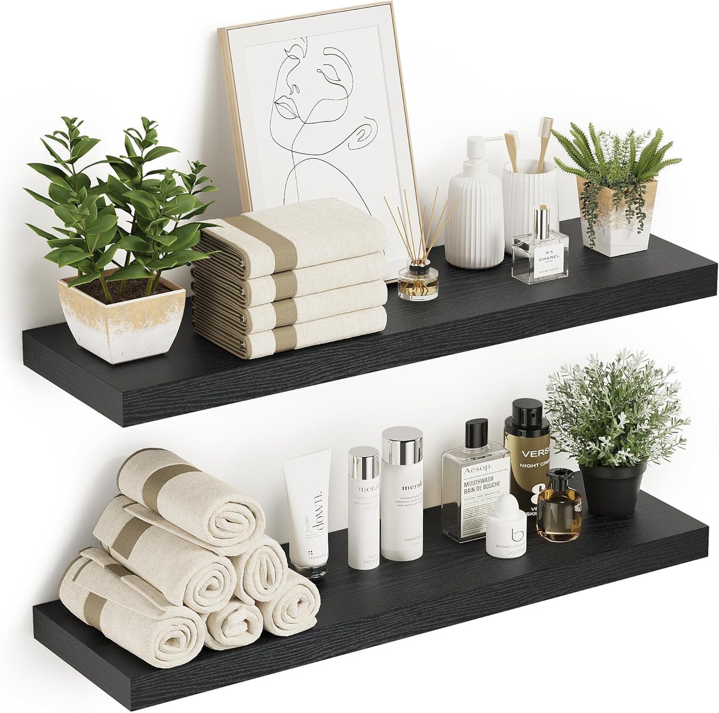 Black Floating Shelves for Wall 10 inch Deep, 36” x 10.3” x 1.8”, Large Wall Shelves for Bedroom, Bathroom, Living Room, Kitchen, Office, Modern Shelf Home Decor with Invisible Bracket