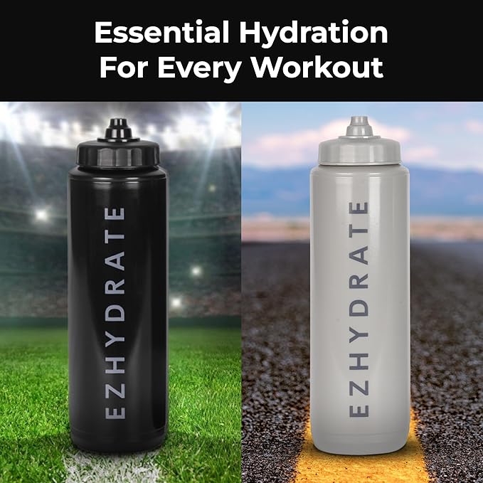 4 Pack Mix 32oz Squeeze Water Bottles - Sports Water Bottles For Football, Hockey, Athletics - Reusable Squirt Bottle Set, BPA-Free, Perfect for Gym, Travel, Bike & Cycling Water Bottle