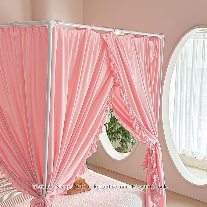 AIKASY Princess Canopy Bed Curtains with Top Ties - Windproof & Lightproof for Girls' Adult Bedroom Decor | Bed Canopy Drapes (King,Pink)