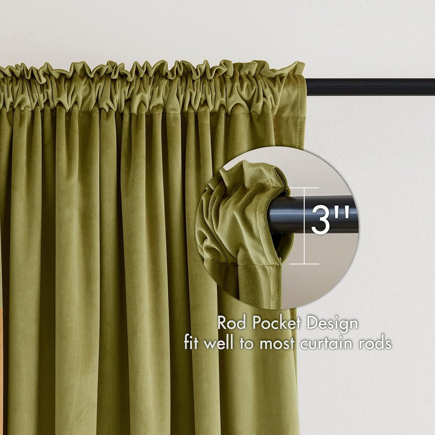 MIULEE Moss Green Velvet Curtains Thermal Insulated Blackout Curtain Drapes for Bedroom Living Room Darkening 108 Inches Long Curtains Panels Rod Pocket Set of 2