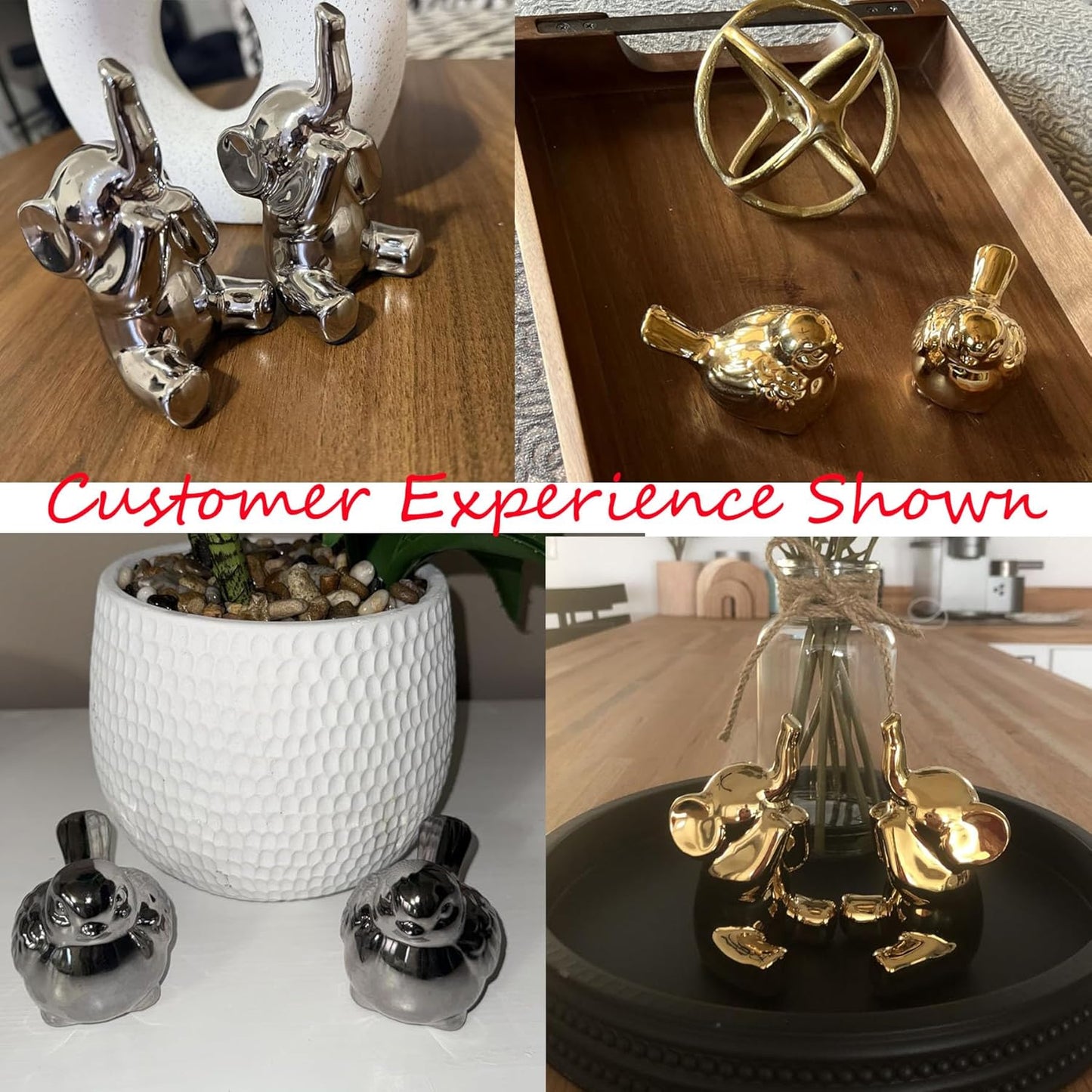 Set of 2 Small Birds Statues Silver Home Decor Modern Boho Style Figurine Decorative Ornaments for Living Room, Bedroom, Office Desktop, Cabinets, Shelf