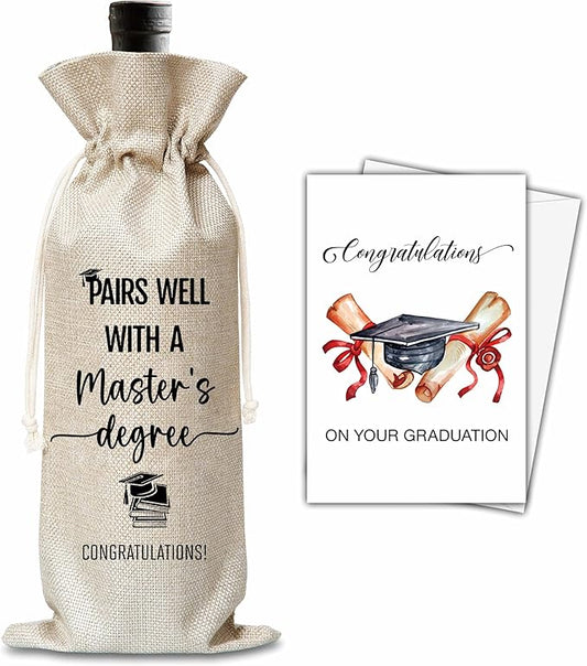 Xanev Masters Degree Graduation Gifts For Women Man, Graduation Drawstring Wine Gift Bag, Pairs Well With A Bachelor's Degree, Graduation Party Decoration Supplies Favors, B16