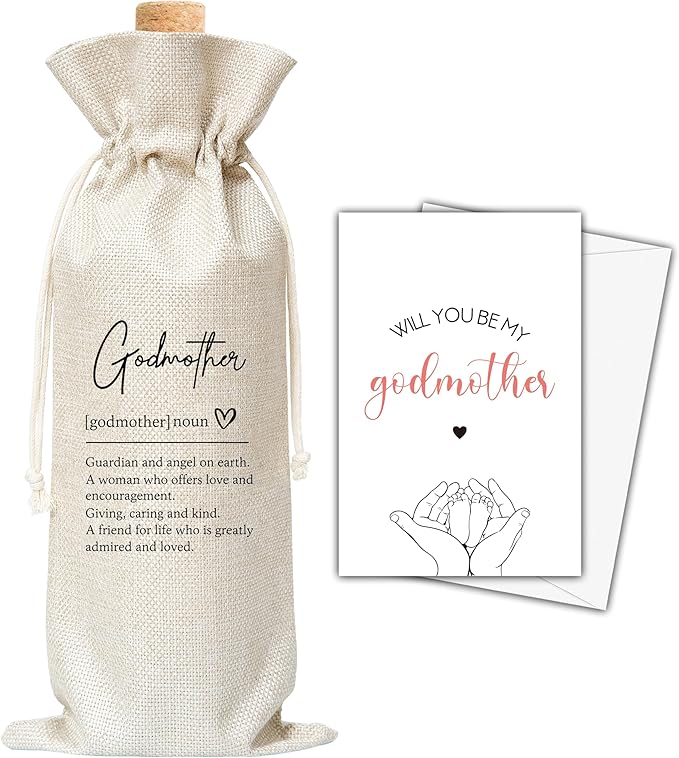 Godmother Gifts Wine Bag & Card, Godmother Proposal Gifts, Wine Bag For God Mother Aunt, Godmother Definition Wine Bag For Baby Shower Baby Announcement Baptism, Will You Be My Godmother Gifts -06