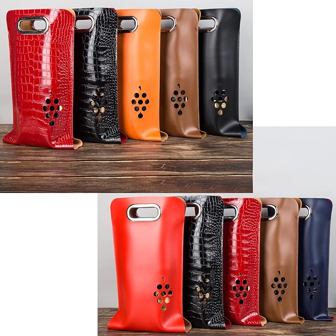 Leather Wine Bag with Handles Reusable Wine Carrier Bag Carrier Tote PU Leather Wine Gift Bag for Party Picnic Travel for Wine Lover Color Black 2 Bottle