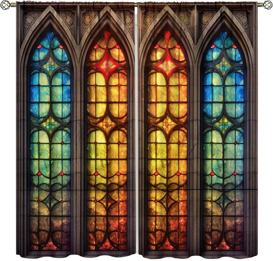 Stained Glass Curtains,Mid Century Vintage Style Abstract Art Home Decor Drapes for Bedroom Living Room Kitchen Window Treatment 2 Panels Set Total Size 42" W X 45" L Inch