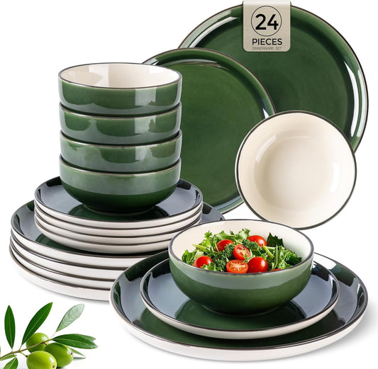 GBHOME Ceramic Dinnerware Sets, 24 Pieces Stoneware Dinnerware Set, Plates and Bowls Sets, Dishwasher & Microwave Safe,Dishes Set | Service for 8