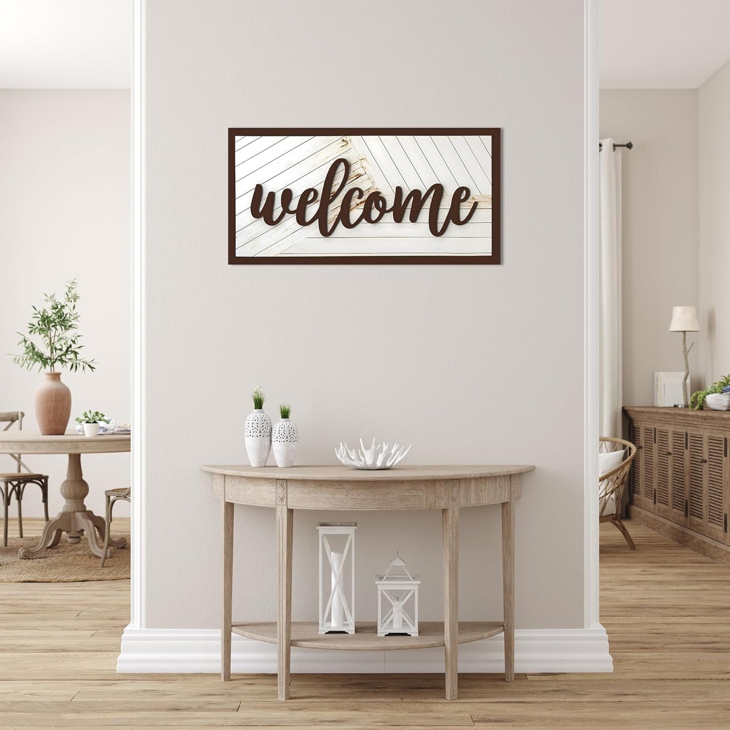 Welcome Sign - Large Rustic Wooden Wall Decor for Farmhouse Living Room, Entryway, or Foyer | 32"x16" Hanging Wall Art