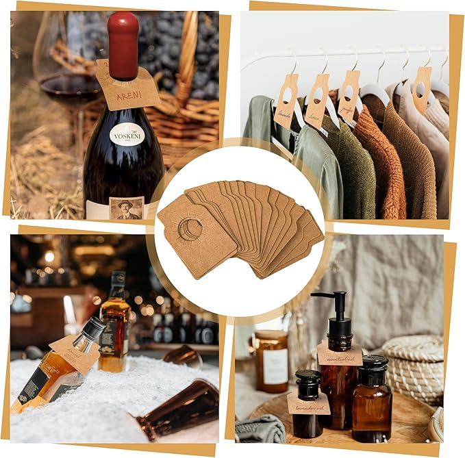Plain Kraft Paper Wine Bottle Tags - Durable Blank Wine Bottle Neck Tags with 1.1-Inch Hole - Disposable Vintage Tags - Perfect for Home, Events & Gifting | Brown (200 Pcs, 2¼ x 3½ Inches)