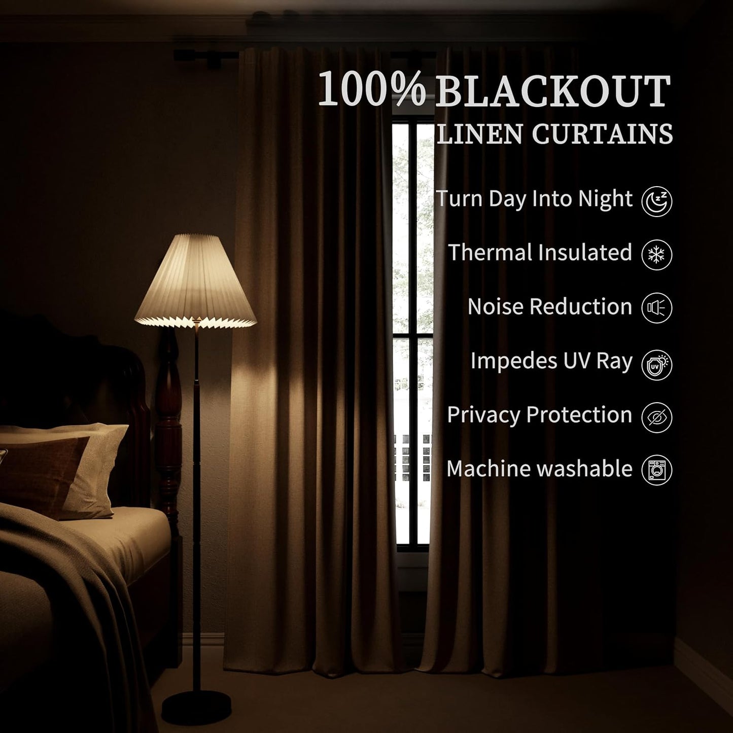 BOODII Dark Taupe Linen Blackout Curtains for Bedroom 84 Inch Length 2 Panels Set Room Darkening Curtains Black Out Curtain Neutral Thermal Insulated Living Room Nursery Drapes Back Tab 52x84