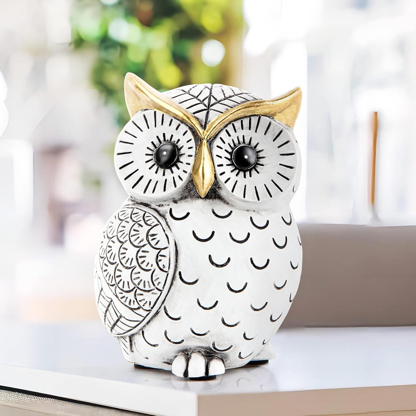 Owl Statue for Home Decor Accents,Owl Decor for Bookshelf Bedroom Living Room Office Table Desk Mantle TV Stand Boho Decoration,Modern Shelf Decor Accents Animal Sculptures for Birds Lovers,Owls Gift
