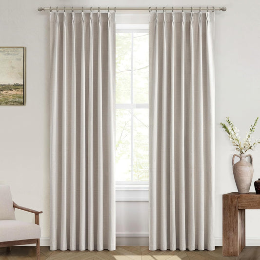 Custom Curtains 78 Inches Long for Bedroom Windows,Pinch Pleated Blackout Natural Linen Farmhouse Thermal Insulated Room Darkening Sliding Door Drapes with Hooks Thick Burlap W40"xL78"x2 Panels