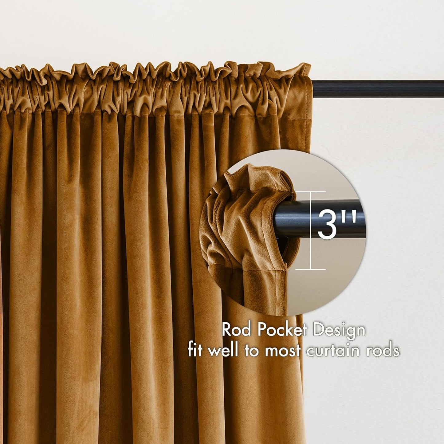 MIULEE Golden Brown Velvet Curtains Thermal Insulated Blackout Curtain Drapes for Bedroom Living Room Darkening 63 Inches Long Curtains Panels Rod Pocket Set of 2