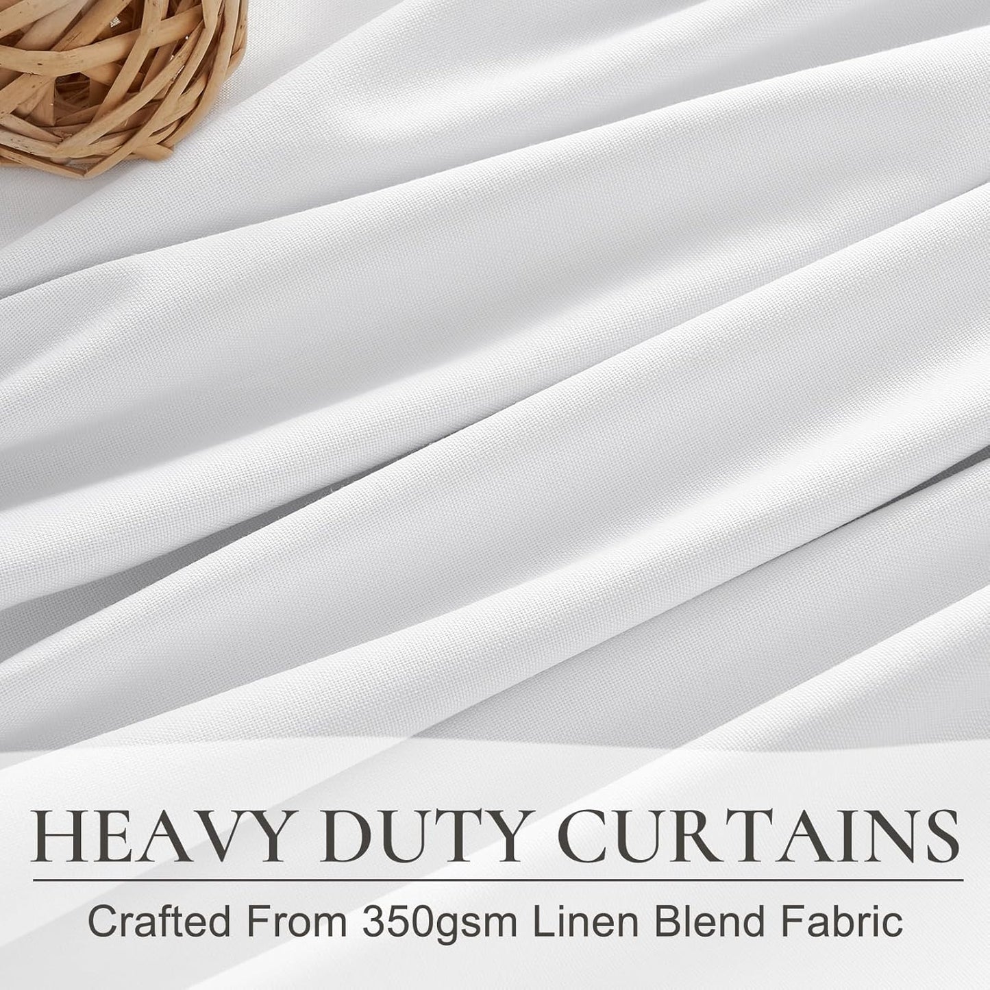 Bright White Full Blackout Natural Linen 100 Inch Curtains Para Sala 2 Panels Set, Memory Shape Pinch Pleated Room Darkening Drapes Insulated Sound Dampening 40 x 100 Inches Curtain for Dining Room