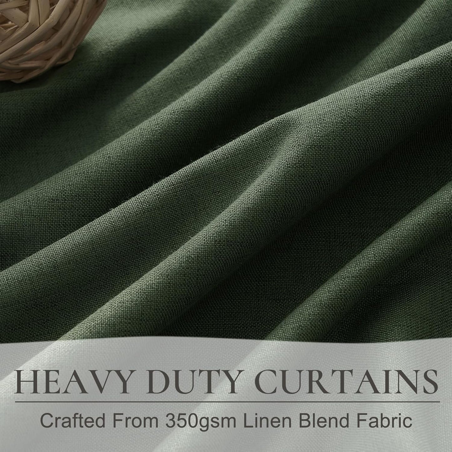 Pinch Pleated Curtains with Rings and Hooks Loden 102 Inch 8-1/2ft Tall Vintage Curtains for Bedroom Dark Olive Green Moody Drapes 100 Percent Blackout Noise Dampening Window Curtain Linen 2 Panels