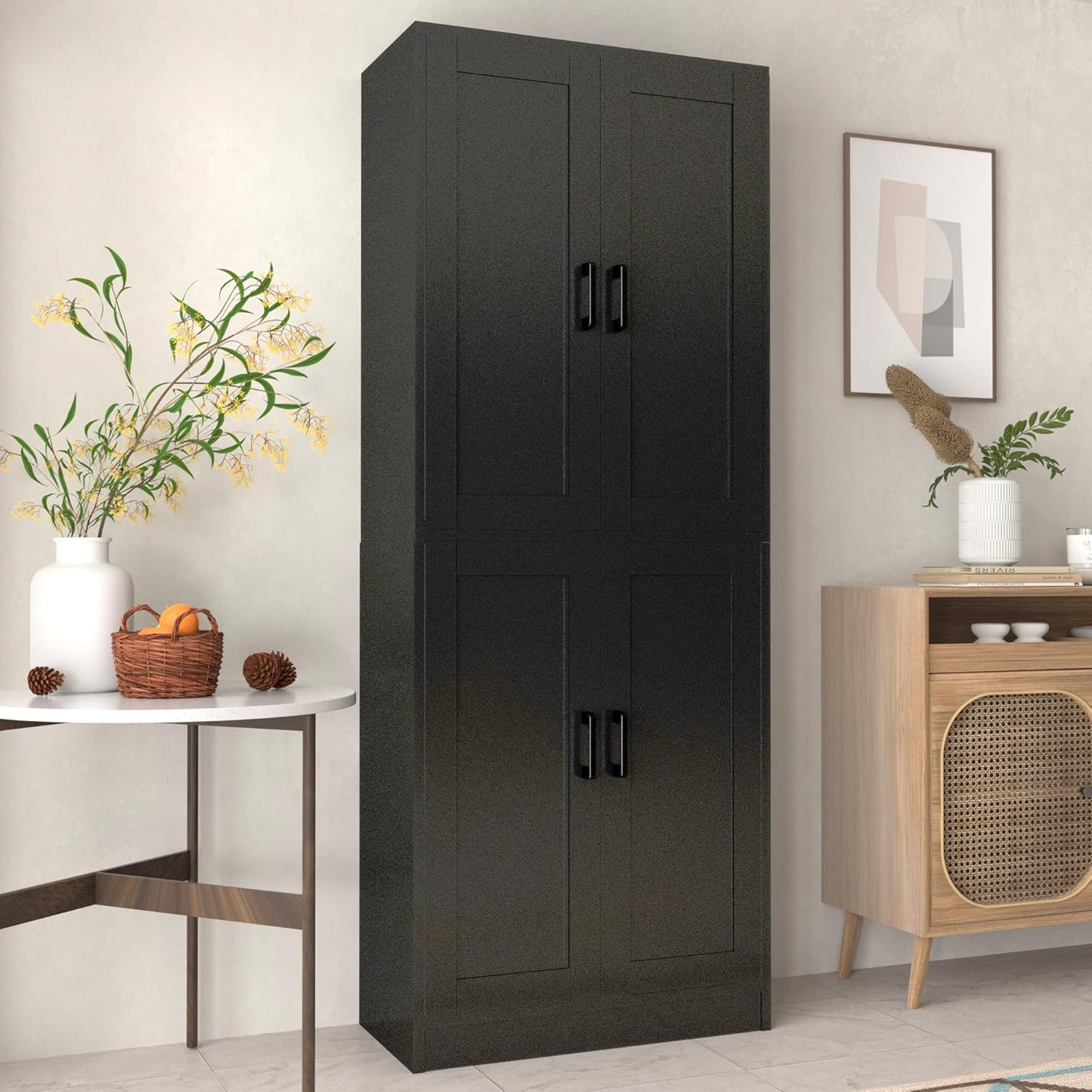 Black Kitchen Pantry, 71" Tall Cabinet with Doors, Hutch with Storage for Dining Room