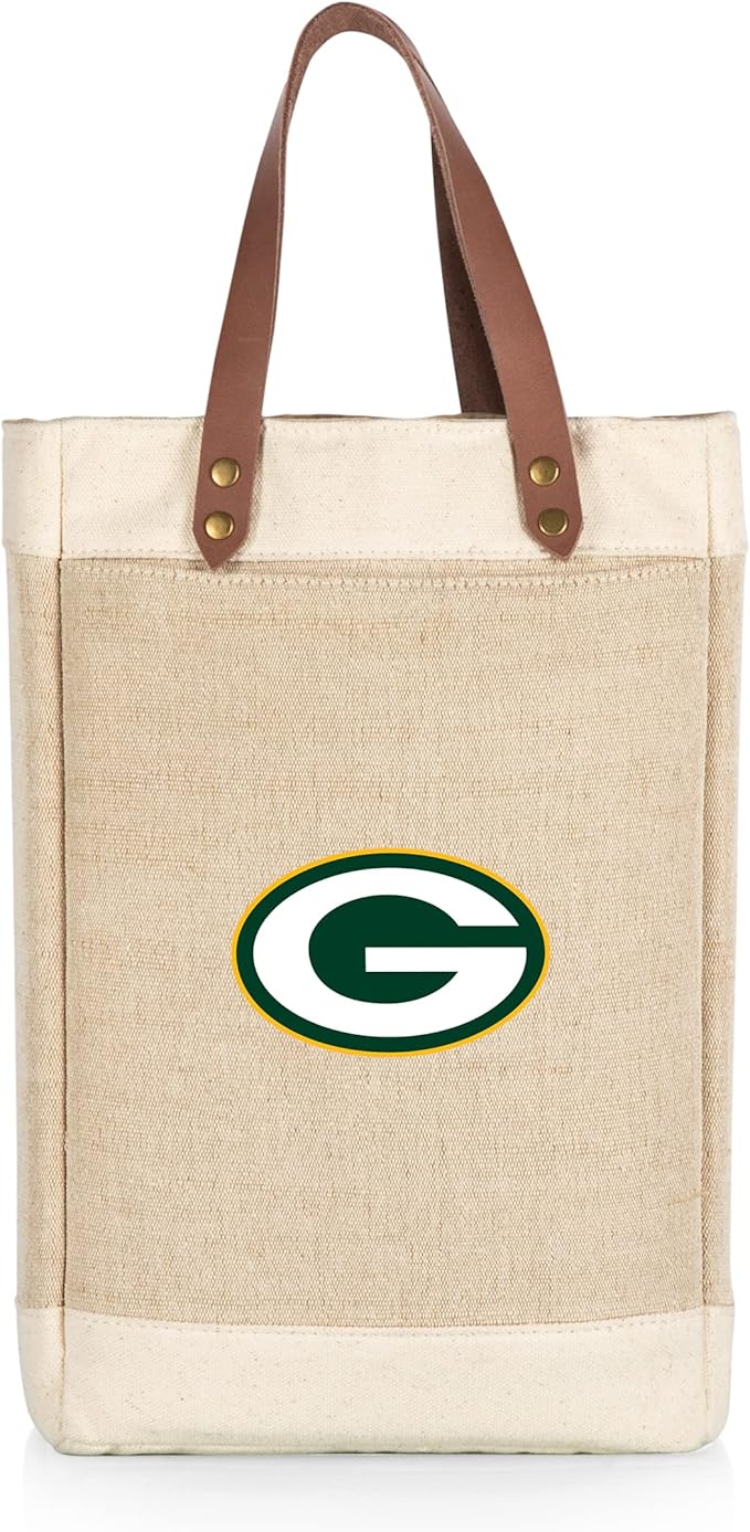 PICNIC TIME NFL Pinot - Jute 2 Bottle Insulated Wine Bag - Wine Tote Bag - Wine Gift Bag, (Beige)