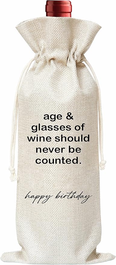 Birthday Gifts Wine Bag - Gift For Colleague, Co-worker, Boss, Emplyoee, Dad, Mom, Grandpa, Grandma Superior and Neighbor - Cotton Burlap Wine Bag (1 Pcs) - WB040