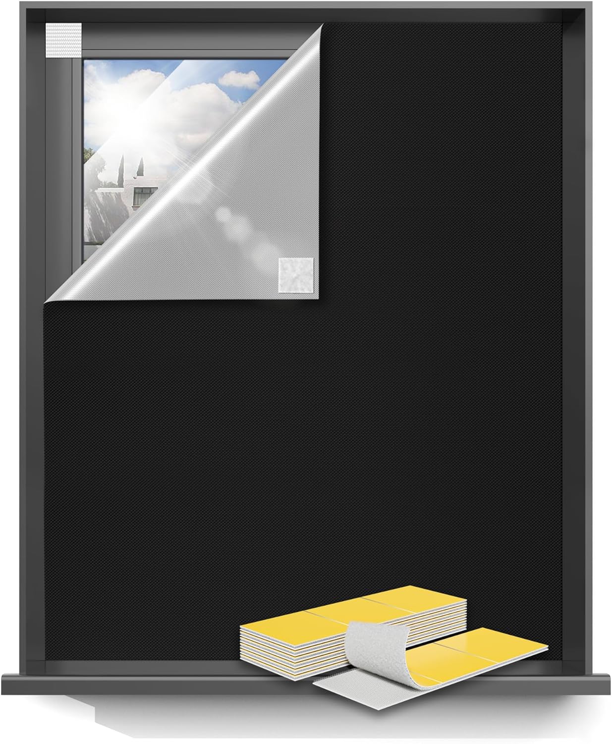 Sumobaby Blackout Curtains for Bedroom Portable 102”x59”Black Out Window Cover with Heat-Resistant Hook&Loop Tape,100%Blackout Shades,NoDrill Blinds for Windows DIY Cut Fit for Nursery&Dorm Room,Black