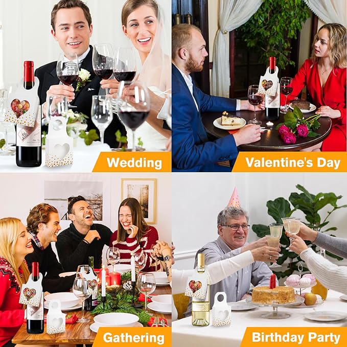 ISKYBOB 25 Pieces Wine Bottle Box with Window, Gold Foil Wine Boxes for Gifts Hanging Wine Bottle Gift Box Foldable Wine Bottle Hanger Favor Box for Holding Candy Truffles Chocolate Cookies (White)