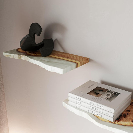 RWA Unique Live Edge Floating Shelf for Wall - Stylish Hanging Shelves for Room Wall Bedroom Bathroom Office Decor, Epoxy and Wood Wall Shelf Plank - Elegant Wall Mounted Shelves (platinum, 24x7")